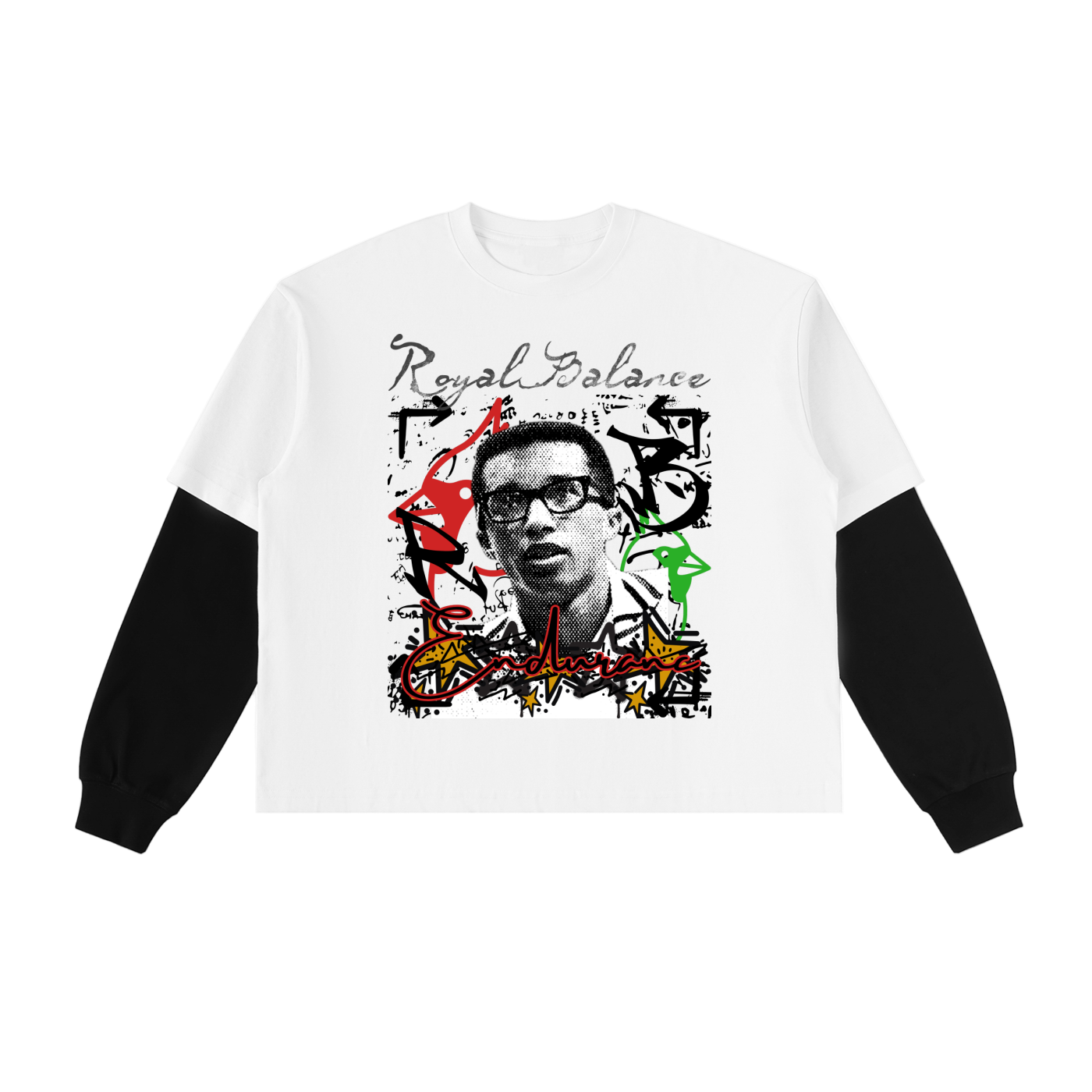 Royal Balance Apparel Arthur Ashe Champion Layered Contrast Sleeve Cotton T-Shirt