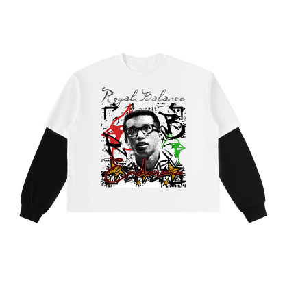 Royal Balance Apparel Arthur Ashe Champion Layered Contrast Sleeve Cotton T-Shirt