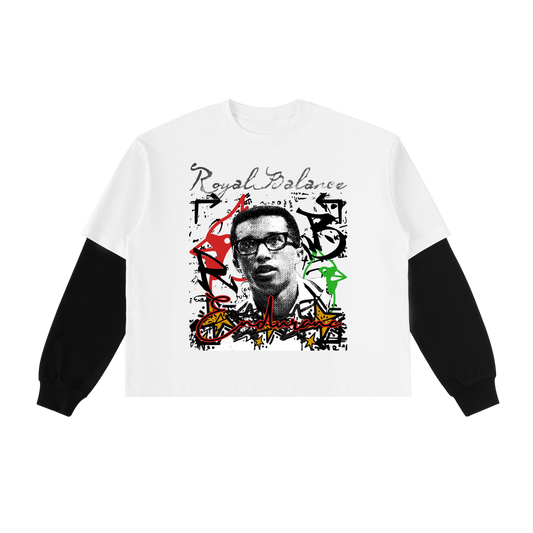 Royal Balance Apparel Arthur Ashe Champion Layered Contrast Sleeve Cotton T-Shirt