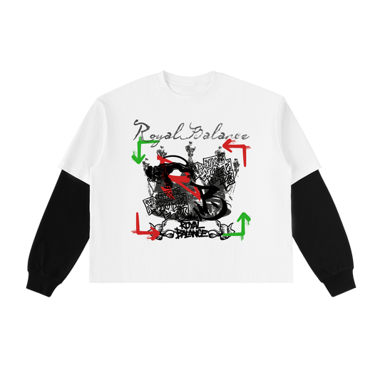 Royal Balance Apparel Off Purpose Crown Layered Contrast Sleeve Cotton T-Shirt