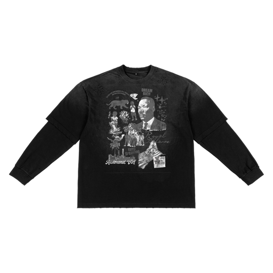 Royal Balance Apparel MLK Dream Rich Sunfade Hand-Frayed Faux Two-Piece T-Shirt