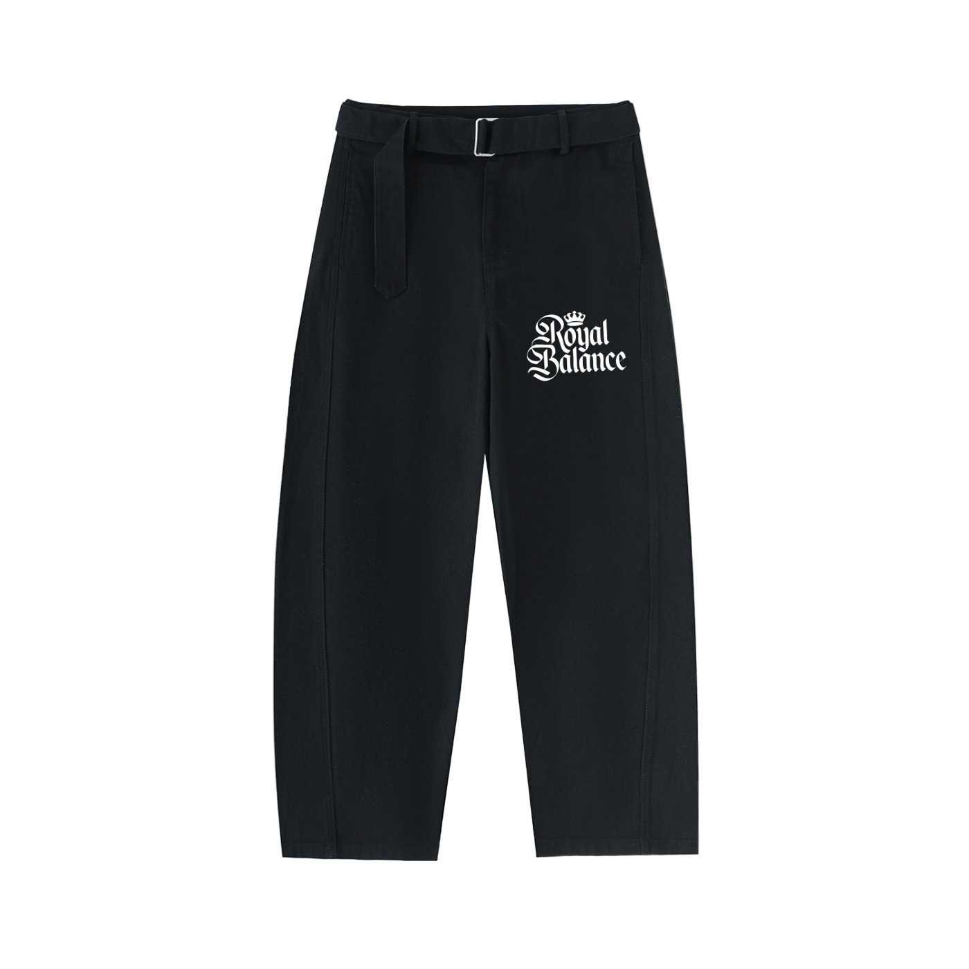 Royal B alance Apparel Twisted-Seam Belted Curved-Blade Pants