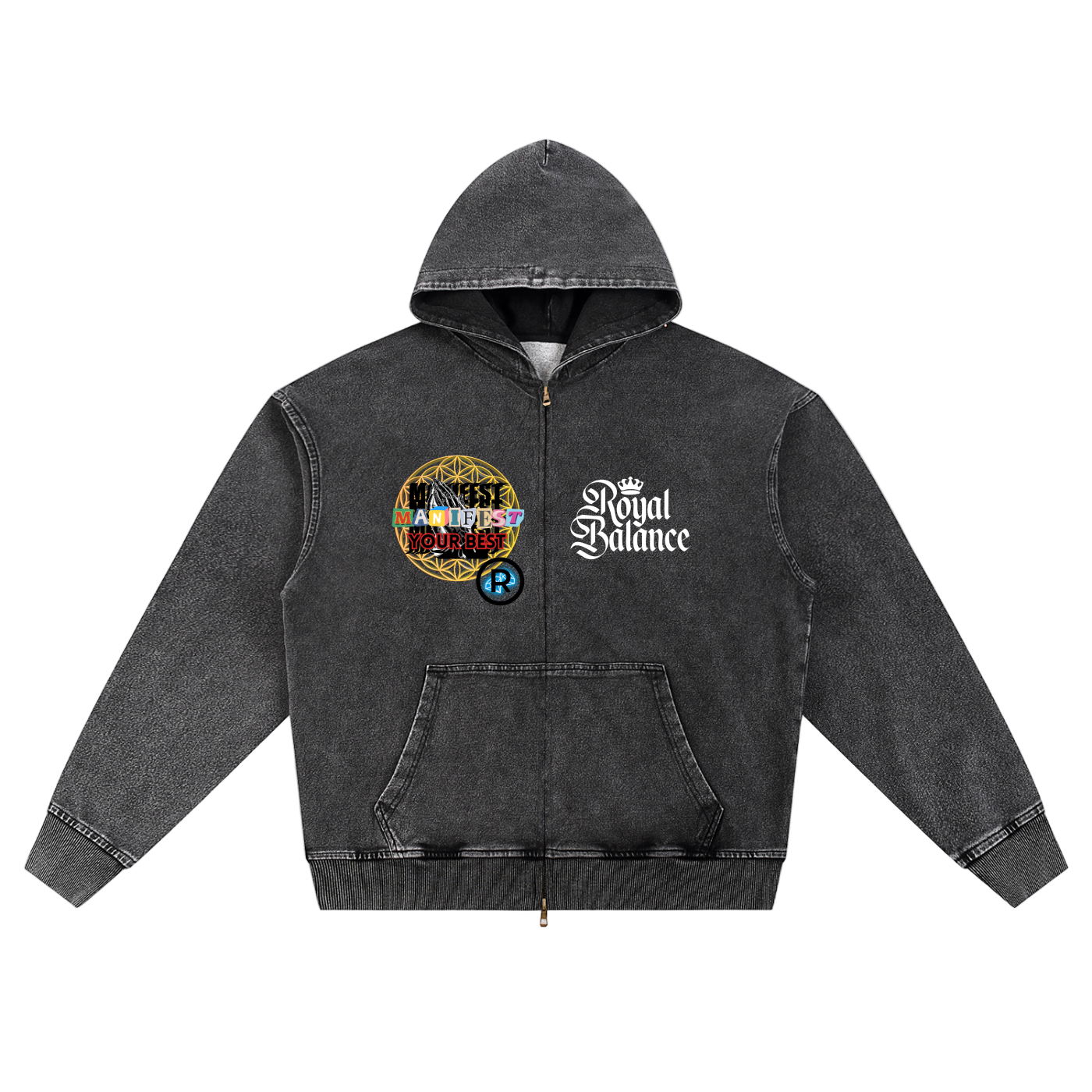Royal Balance Apparel Manifest Your Best Snow Wash Oversized Zip-Up Hoodie