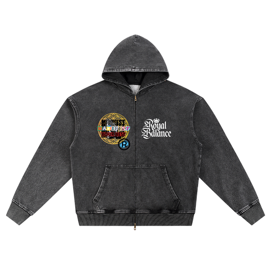 Royal Balance Apparel Manifest Your Best Snow Wash Oversized Zip-Up Hoodie