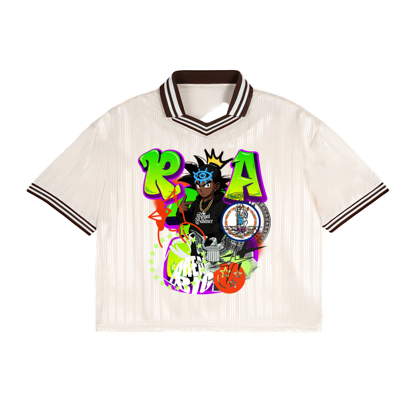 Royal Balance Apparel Black Goku Contrast Stripes Polo Collar T-Shirt