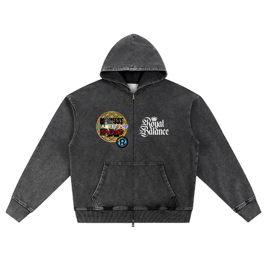 Royal Balance Apparel Manifest Your Best Snow Wash Oversized Zip-Up Hoodie